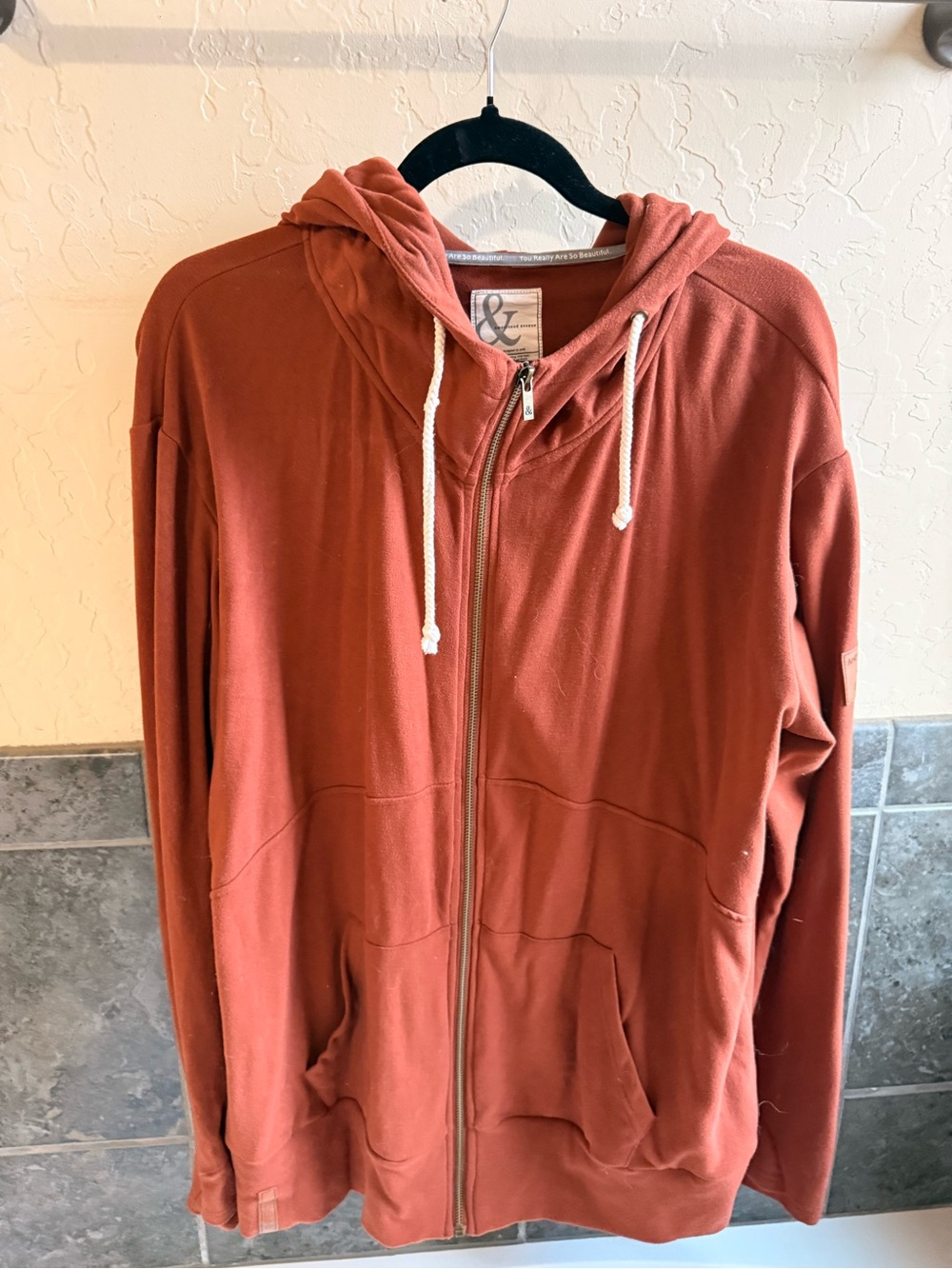 AMPERSAND AVE Men's Zip-Up Hoodie in Rust